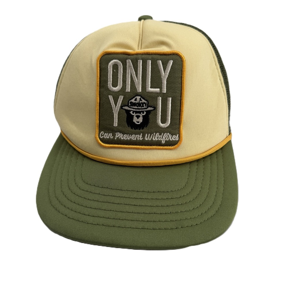 Smokey Bear Trucker Hat Mens‎ OSFM Green Tan Patch Snapback Mad Engine